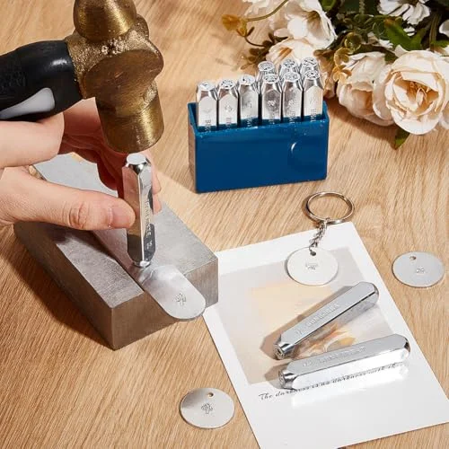 BENECREAT 12 Pack (6mm 1/4") Metal Punch Stamp, Nature Theme Design Stamps Metal Stamping Tools Case - Electroplated Hard Carbon Steel Tool to Punch Metal Jewelry Leather Wood — view 3