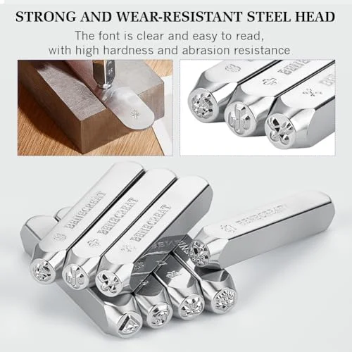BENECREAT 12 Pack (6mm 1/4") Metal Punch Stamp, Nature Theme Design Stamps Metal Stamping Tools Case - Electroplated Hard Carbon Steel Tool to Punch Metal Jewelry Leather Wood — view 5