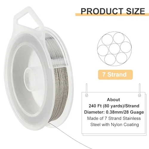 BENECREAT 240-Feet 0.015inch (0.38mm) 7-Strand Bead String Wire Nylon Coated Stainless Steel Wire for Necklace Bracelet Beading Craft Work — view 2