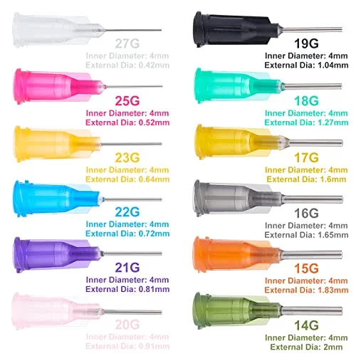 BENECREAT 144PCS 0.5 Inch 12 Different Gauge Blunt Tip Syringe Needles Dispensing Needle with Lure Lock for Refilling Liquid Inks and Syringes, Crafts Supplies — view 2