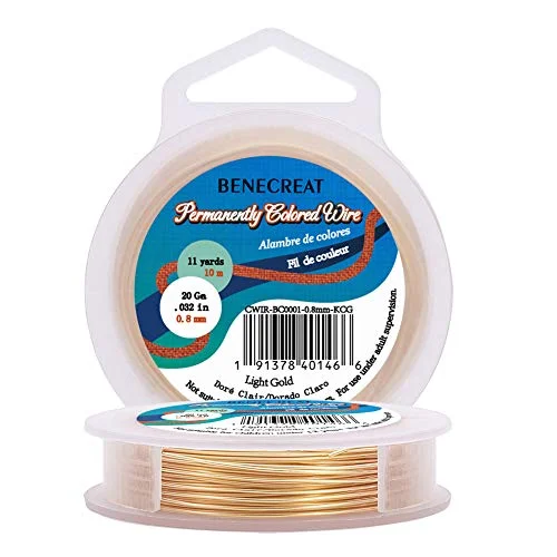 BENECREAT 20 Gauge KC Gold Copper Wire Real Gold Plated Craft Jewelry Wire Tarnish Resistant Wire for Beading Jewelry Making, 33-Feet/11-Yard