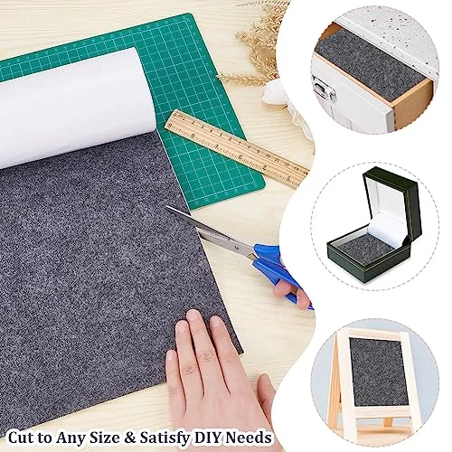 BENECREAT 15.7x78.7inch Gray Self-Adhesive Felt Fabric Shelf Liner for Festival Decorations DIY Picture Framing and Jewelry Box Fabric Stick, 1mm Thick — view 4