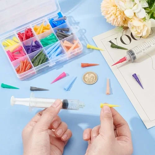 BENECREAT 120Pcs Blunt Plastic Tapered Tip Plastic Dispensing Needle Tips with 12 Mixed Size for Refilling Glue Fluid Precisely (12GA/13GA/14GA/ 15GA/16GA/18GA/ 20GA/21GA/22GA/ 23GA/25GA/27GA) — view 3