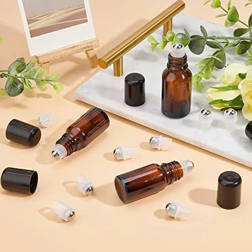 BENECREAT 24Sets Essential Oil Roller Inserts Kit, Stainless Steel Roller Balls and Black Bottle Cap for 5~15ml Essential Oils, Cosmetics Bottle, 9mm inner diameter — view 5