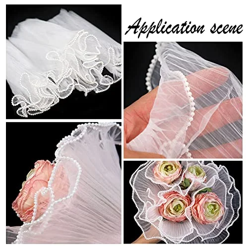 BENECREAT 4.37 Yards White Flower Wrapping Mesh Paper, Pearl Edge Bouquet Packaging Paper Wrinkled Translucent for Party Favor Decor, Florist Supplies Mother's Day Wedding Gift Packaging — view 3
