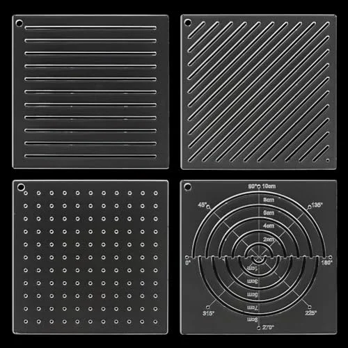 BENECREAT 4Pcs Acrylic Sashiko Stencil, Dots, Lines, Arcs, Slashes Acrylic Embroidery Tool Drawing Line Template for Hand Quilting and Embroidery, 2.5mm Thick
