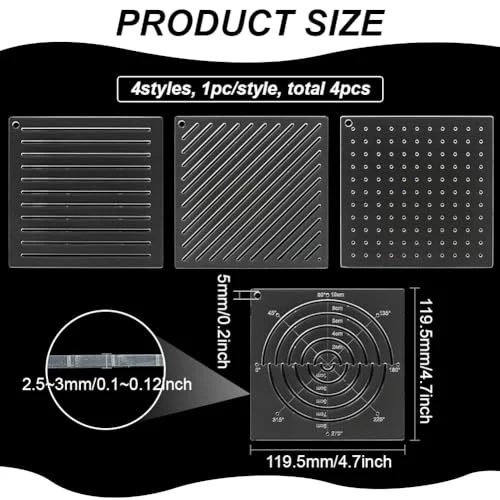 BENECREAT 4Pcs Acrylic Sashiko Stencil, Dots, Lines, Arcs, Slashes Acrylic Embroidery Tool Drawing Line Template for Hand Quilting and Embroidery, 2.5mm Thick — view 2