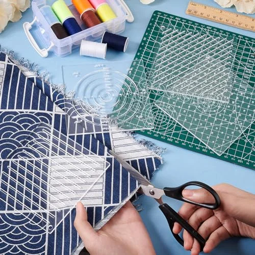 BENECREAT 4Pcs Acrylic Sashiko Stencil, Dots, Lines, Arcs, Slashes Acrylic Embroidery Tool Drawing Line Template for Hand Quilting and Embroidery, 2.5mm Thick — view 3