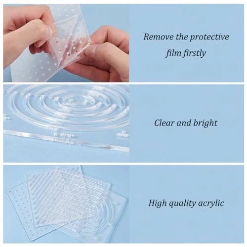 BENECREAT 4Pcs Acrylic Sashiko Stencil, Dots, Lines, Arcs, Slashes Acrylic Embroidery Tool Drawing Line Template for Hand Quilting and Embroidery, 2.5mm Thick — view 4