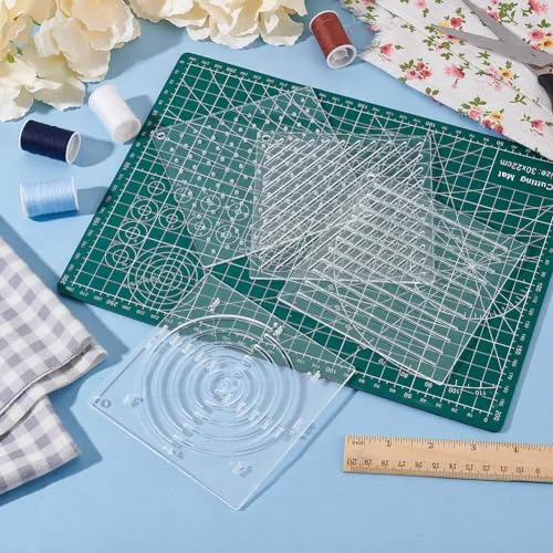 BENECREAT 4Pcs Acrylic Sashiko Stencil, Dots, Lines, Arcs, Slashes Acrylic Embroidery Tool Drawing Line Template for Hand Quilting and Embroidery, 2.5mm Thick — view 5