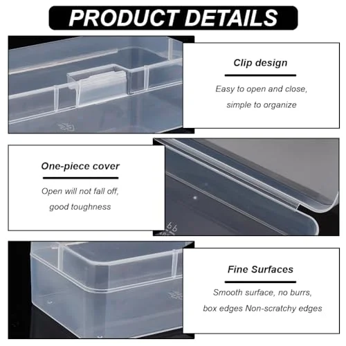BENECREAT 4 Packs Rectangle Plastic Container Box, 7x3x1.8inch Clear Storage Organizer with Hinged Lid and Hanging Hole for Small Craft Accessories Office Supplies — view 4