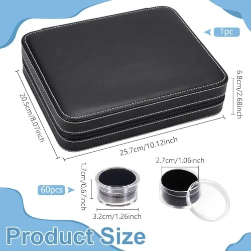 BENECREAT 60 Pcs Closeable Gemstone Collection Storage Box with Foam Insert, 1.2x0.6 Inch Plastic Gem Jars, Display Tray Set for Loose Diamond Collectibles Crystal, Diamond Display Case — view 2