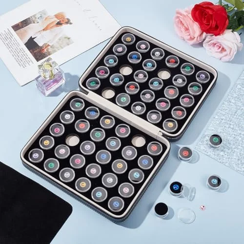 BENECREAT 60 Pcs Closeable Gemstone Collection Storage Box with Foam Insert, 1.2x0.6 Inch Plastic Gem Jars, Display Tray Set for Loose Diamond Collectibles Crystal, Diamond Display Case — view 5