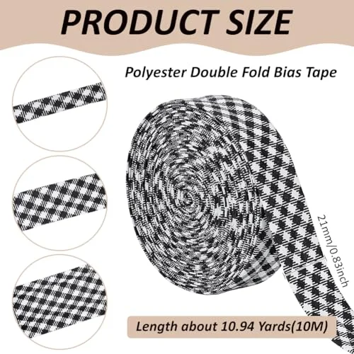 BENECREAT 10.94 Yards Black Stripe Bias Tape, 0.83 Inch Double Fold Bias Binding Tape Pre-fold Bulk Bias Tape for Cheongsam Decoration, Clothing Seaming Piping — view 2