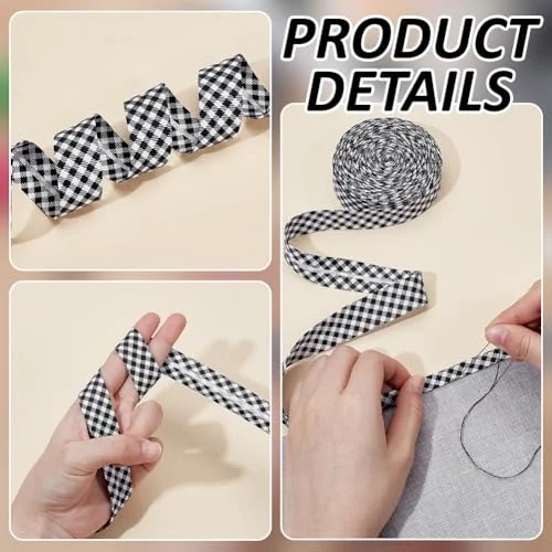 BENECREAT 10.94 Yards Black Stripe Bias Tape, 0.83 Inch Double Fold Bias Binding Tape Pre-fold Bulk Bias Tape for Cheongsam Decoration, Clothing Seaming Piping — view 4